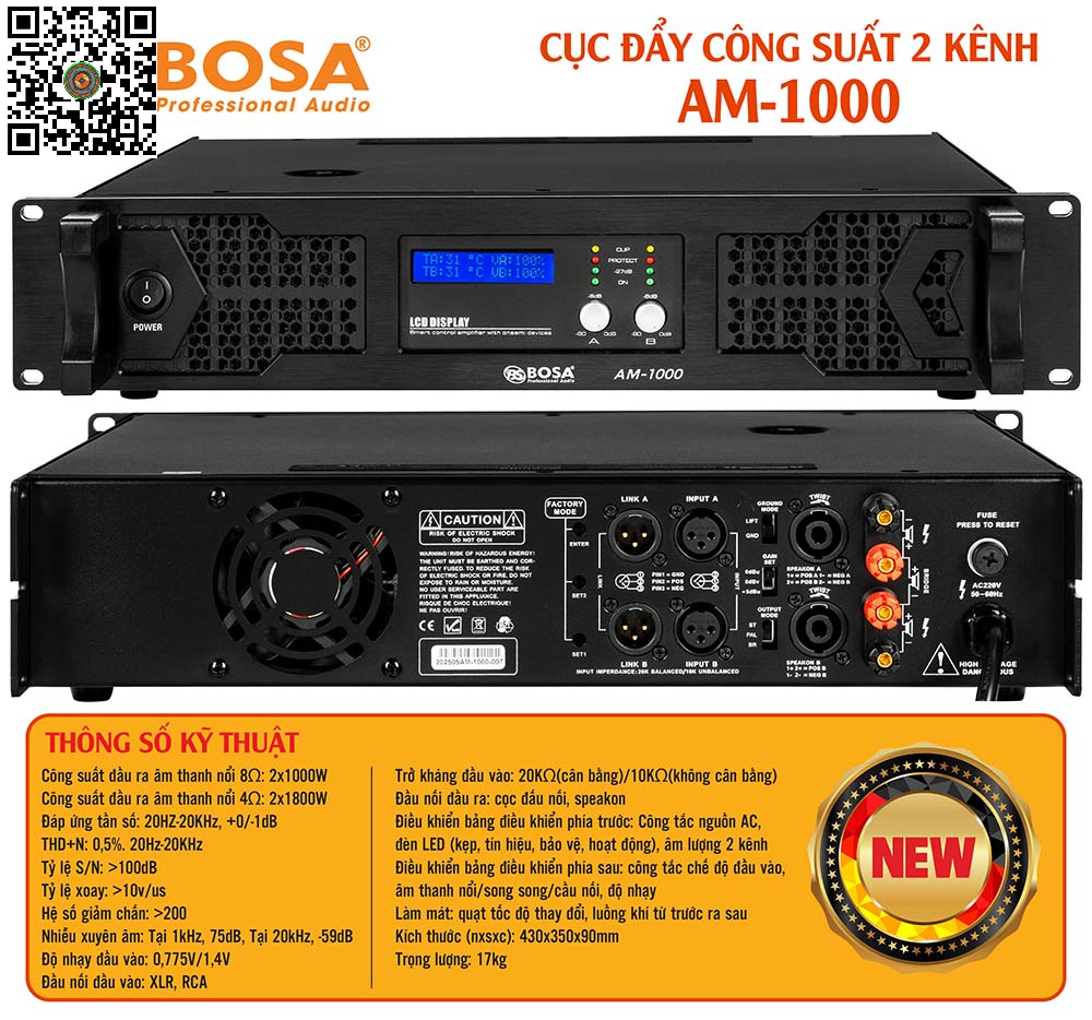 Main Công Suất 2 Kênh Bosa AM-1000